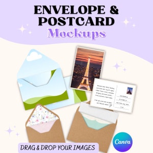 封筒テンプレート モックアップ Canva、招待状モックアップ、ポストカード モックアップ、ポストカード フレーム、カード、バースデー カード、封筒ライナー - ダウンロード