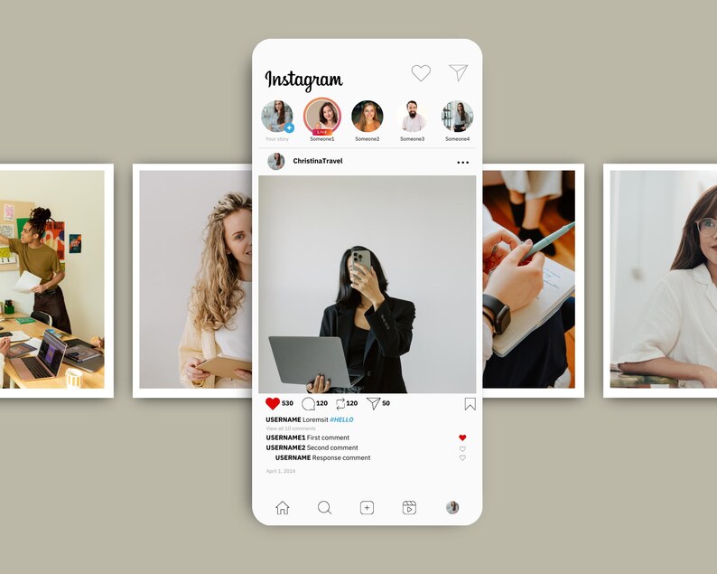 drag and drop Social Media Mockup Bundle, Facebook Mockup, Instagram Mockup, TikTok Mockup, Profile, Story, Reels, Ads Social Media Mockup Templates, Editable with Canva, Social Media Mockup Canva Template