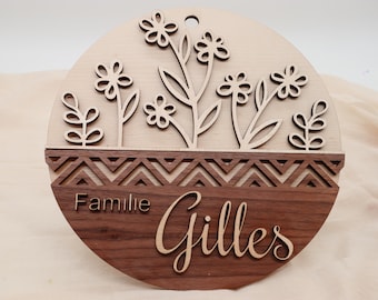 Personalized 3D Family Door Sign | Walnut/Maple Wood, 20 cm and up | Natural Fairy Motif Front Door Decor | Family Sign | Door Sign