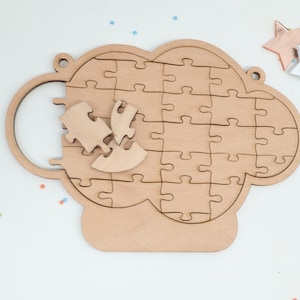 Holzpuzzle Wolke, unbehandeltes blanko Puzzle zum selbst bemalen, rohe Puzzle Teile, pädagogisch wertvoll, 29 Teile ab 3+ Plus