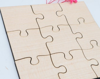 Holzpuzzle 9 Teile, unbehandeltes blanko Puzzle zum selbst bemalen, rohes Puzzle, kreativ gestalten, pädagogisch wertvoll, 9 Teile ab 3+