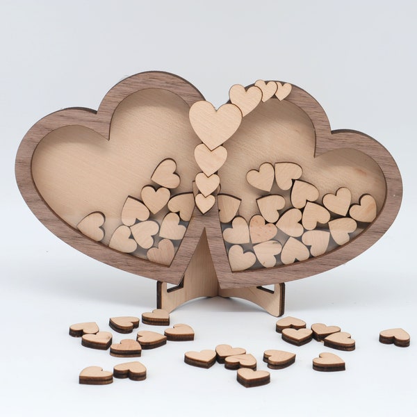 GUEST BOOK MADE OF WOOD two hearts for weddings, birthdays and anniversaries, personalized from fine walnut wood and maple beech wood