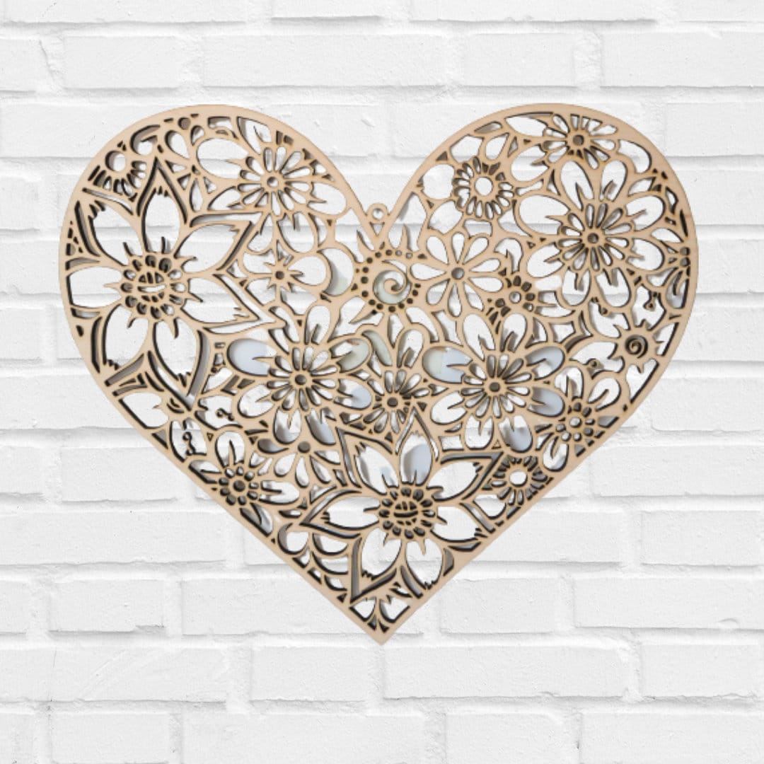 Wooden hanging heart wall art, hand carved in India white finish 20cm wide  NEW