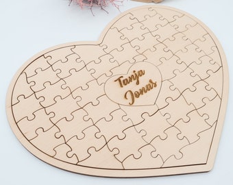 Heart as a wooden puzzle, personalized, friendship and love, raw puzzle pieces, name puzzle, Valentine's gift, token of love, memory