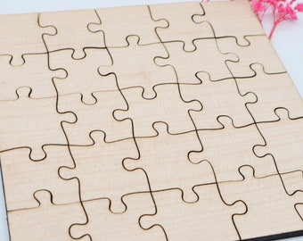 Houten puzzel, onbehandelde blanco puzzel om zelf te beschilderen, ruwe puzzelstukjes, creatief ontwerp, educatief waardevol, 25 stukjes vanaf 3+ Plus