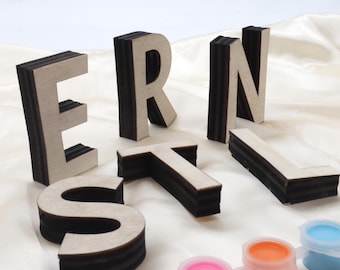 Letras grandes de madera 3D hechas de contrachapado de álamo, accesorios de artesanía de letras de madera, personajes para letreros de puertas, puerta de la habitación de la oficina de la habitación de los niños