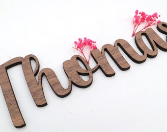 Schriftzug aus hochwertiges 5 mm feines amerikanischen Nussbaum Holz, personalisiert, Schriftzug, Türschild für Kinderzimmer, Geschenk