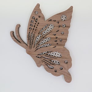 SCHMETTERLING WANDDEKO Rattan Muster feines amerikanischen Nussbaum | Schmetterlinge | Schmetterlinge Kinderzimmer | Wohnzimmer | Terrasse