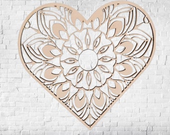 MANDALA HERZ mit ORNAMENTEN aus 5 mm Ahorn Holz | Boho Mandala Herz | Landhaus | Holzherz Kinderzimmer | Wohnzimmer | Terrasse | Geschenk
