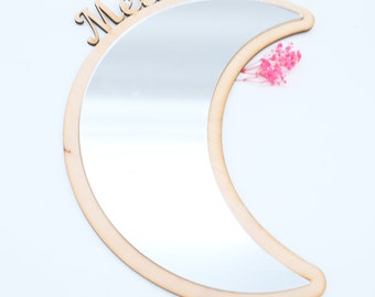 Mirror for children's room moon with personalized name, unbreakable and shatterproof, gift for boys and girls, children's room wall