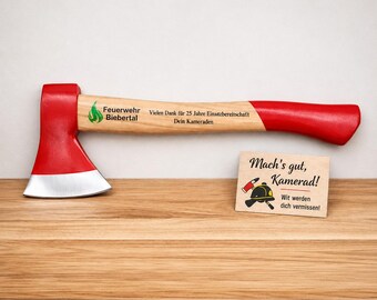 Firefighter Axe Anniversary Gift – Personalized Hatchet with UV Print for Comrades & Fire Brigade Association – Honor, Award, Farewell