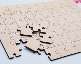Blanko Holzpuzzle 60 Teile, unbehandeltes Puzzle zum selbst bemalen, rohe Puzzle Teile, kreativ gestalten, pädagogisch wertvoll, ab 3+ Plus