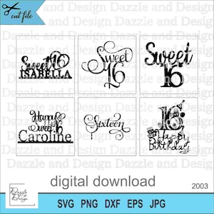 Geburtstag Cake Topper - Sweet 16 Bundle SVG-Datei (enthält die Formate svg, eps, dxf, png, jpeg). Geschnittene Datei Kommerzielle Nutzung