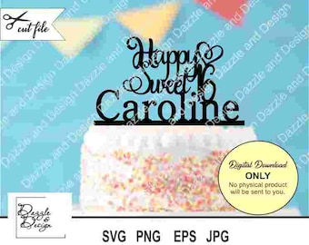 Birthday Cake Topper - Sweet 16 SVG File (includes svg, eps, dxf, png, jpeg formats). Cut File for Cricut, Silhouette, etc. Commercial Use