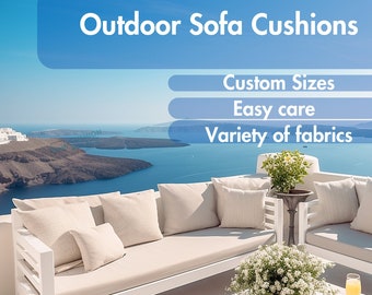 Coussin de canapé extérieur, coussin extérieur de taille personnalisée, coussins de banc, 50+ couleurs, garantie de 8 ans, tissu durable, coussin fait main