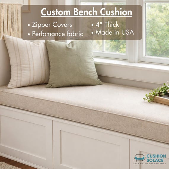 Custom Window Bench Cushion, 4" Thick, Zipper Covers, Performance Fabric