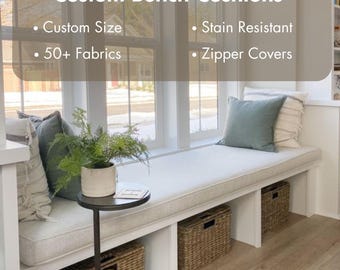 Custom Window Seat Cushion, Washable Bench Cushion, 3" thick with zipper, Piping