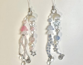 Beaded Jellyfish Phone Charm: Handmade Pink & Blue Accessory