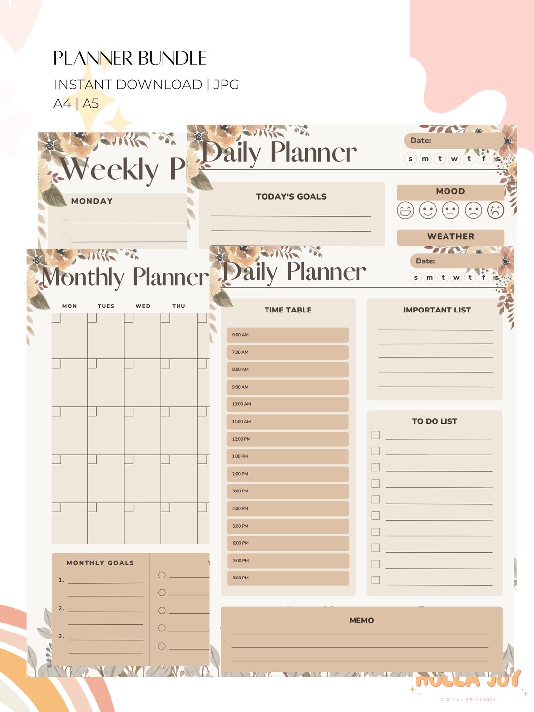 Printable Digital Personal Planner Bundle (daily, Weekly & Monthly ...