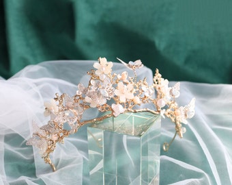 Handmade Butterfly Floral Tiara,Butterfly Jewelry,Fairy Silver Tiara Crown Sweet 16,Wedding Bride Hair Jewelry,Headpiece Bridgerton Ball