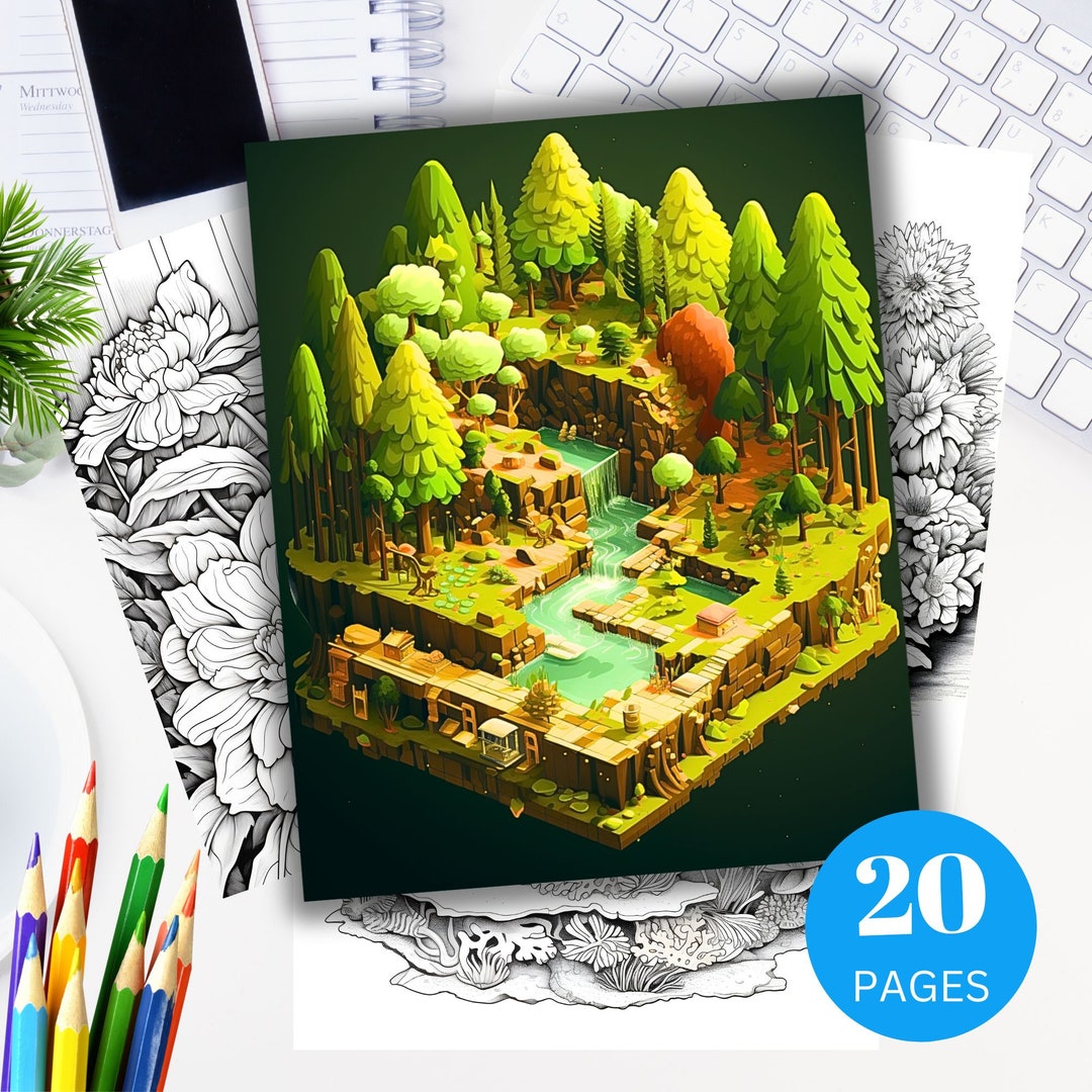 20 Isometric Coloring Pages Isometric Nature/animals Coloring Pages