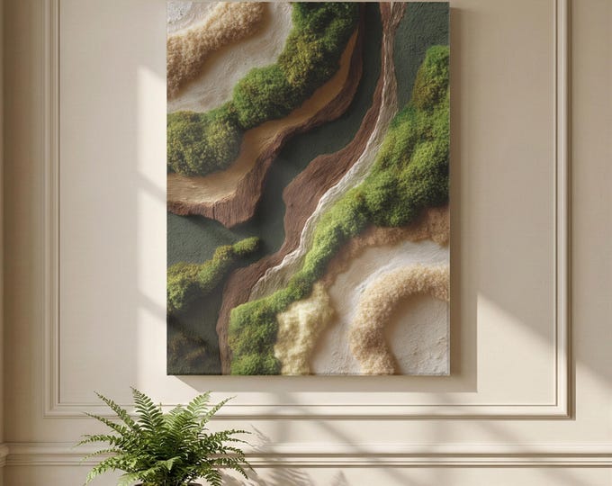 Topographic Moss & Bark Wall Art Canvas Print, Earth Tone Aerial Landscape