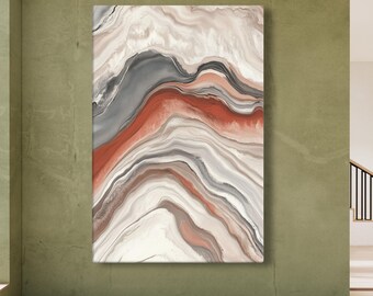 Terracotta Neutral Abstract Canvas — Japandi Quiet Luxury Wall Art, Earth-Tone Marble Waves, Modern Boho Living Room Print