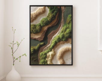 Topographic Moss & Bark Wall Art Canvas Print, Earth Tone Aerial Landscape