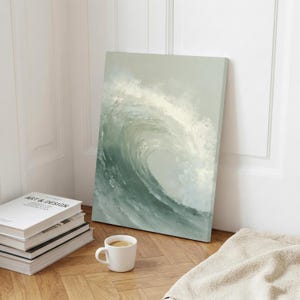 Abstraktes Meeres Motiv - Sage Ocean Leinwanddruck, Küsten Surf Dekor, Impasto Wellen Malerei