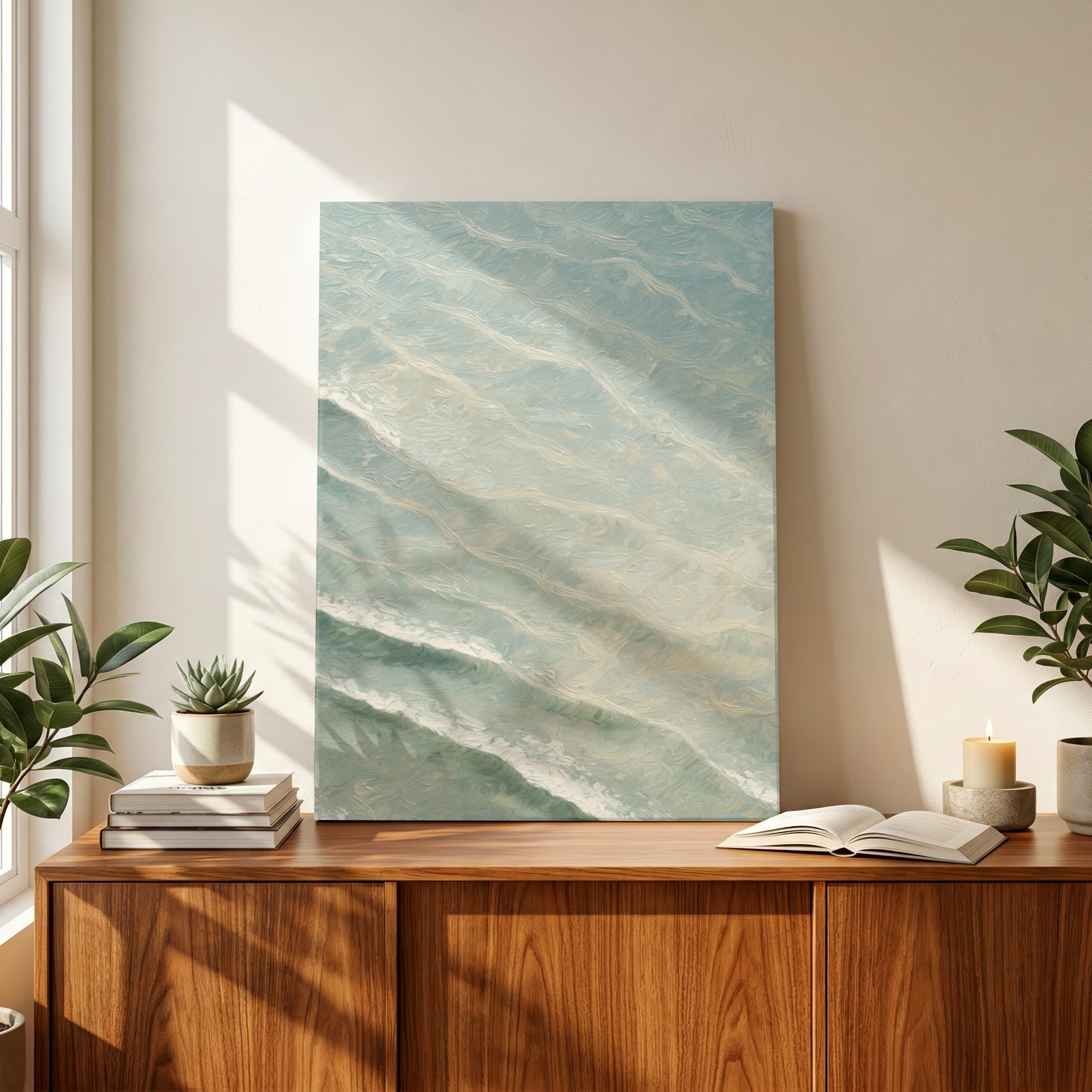 Ocean Wave Wall Art – Aerial Coastal Canvas Print, Sage Green Beach ...