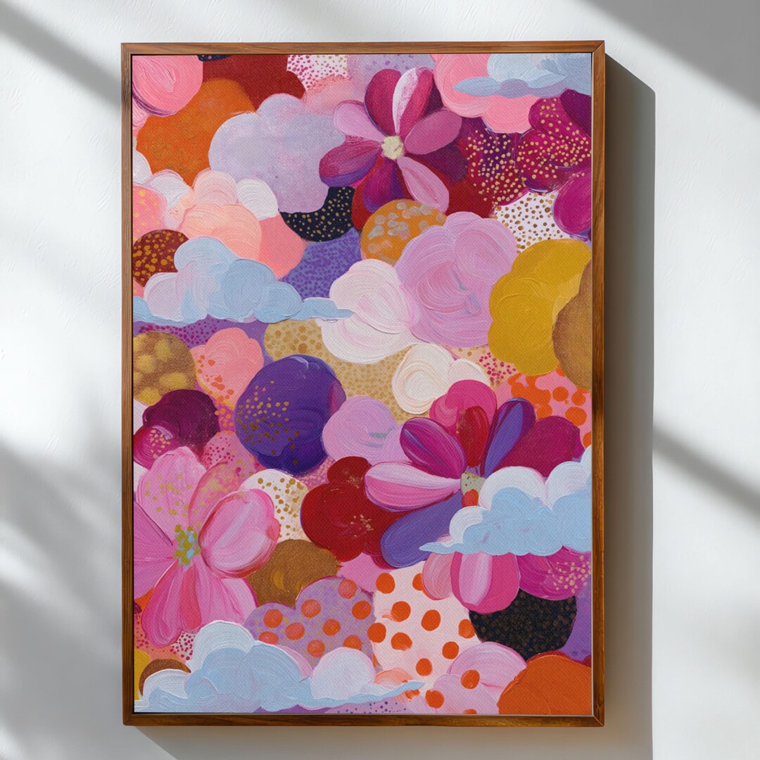 Polka Dot Wall Art Canvas Print, Colorful Floral Abstract Dopamine ...