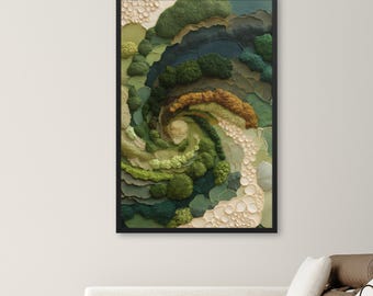 Moss Spiral Framed Art Print – Sage Green Wabi-Sabi Decor