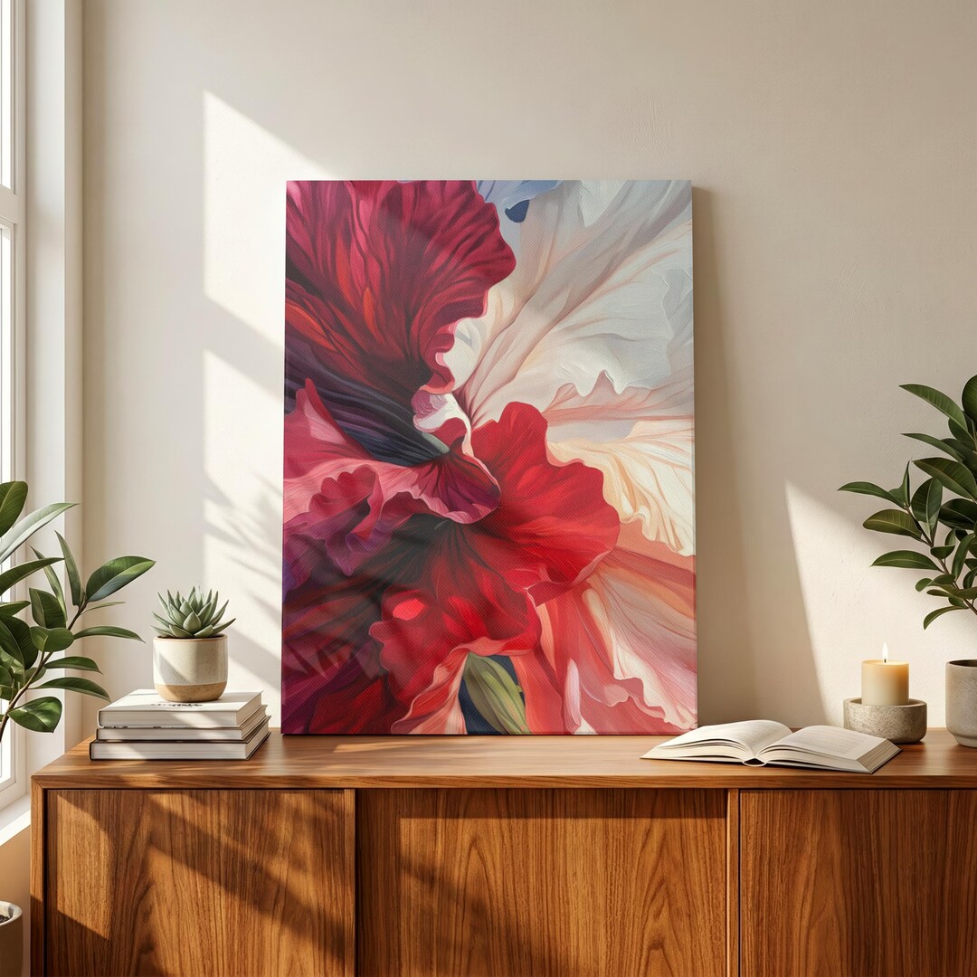 Abstract Red Floral Canvas Wall Art – Oversized Flower Close-up in ...