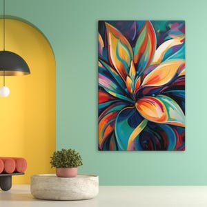 Bird of Paradise Abstract Floral Canvas Print: Colorful Tropical Wall Art for Dopamine Decor & Maximalist Interiors