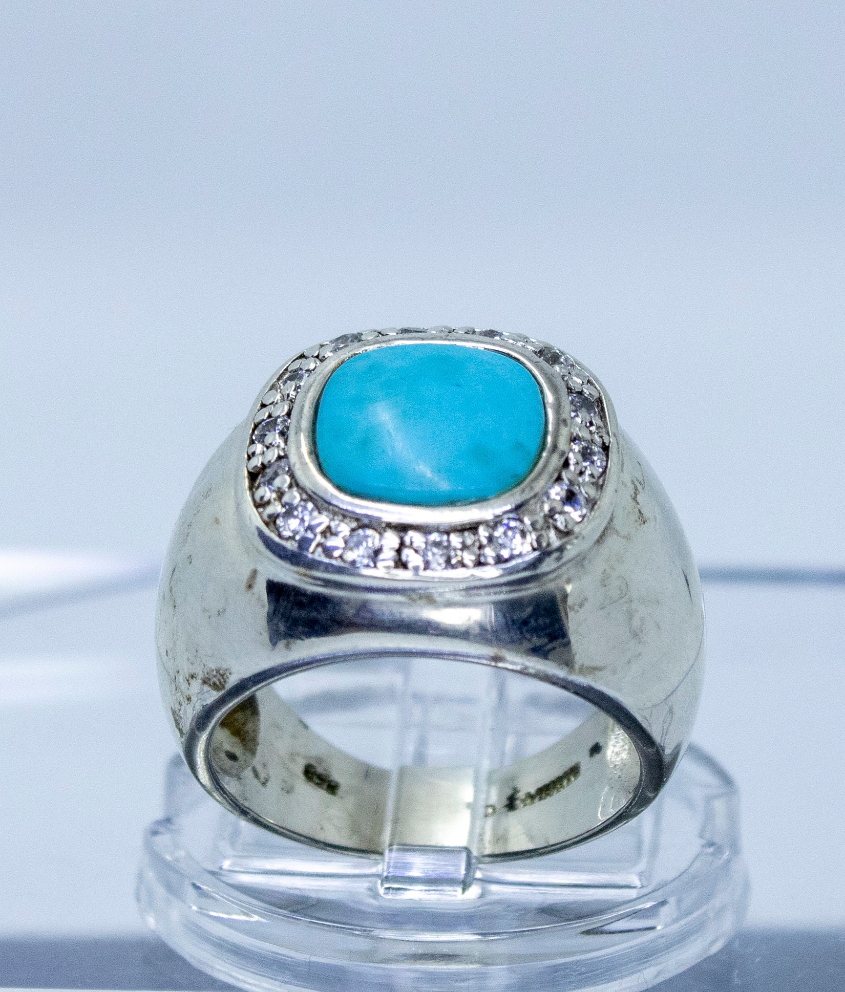 14k Gold Lander Blue Turquoise Shank Ring by Ernie Lister