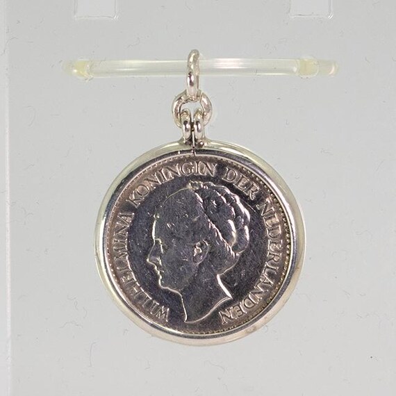 Zilveren munt hanger halve gulden 1929 Wilhelmina