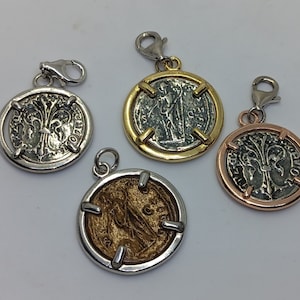 Silver Pendants with Roman Bronze and Silver Coin | 925 Sterling Silver | Set of 4 pieces