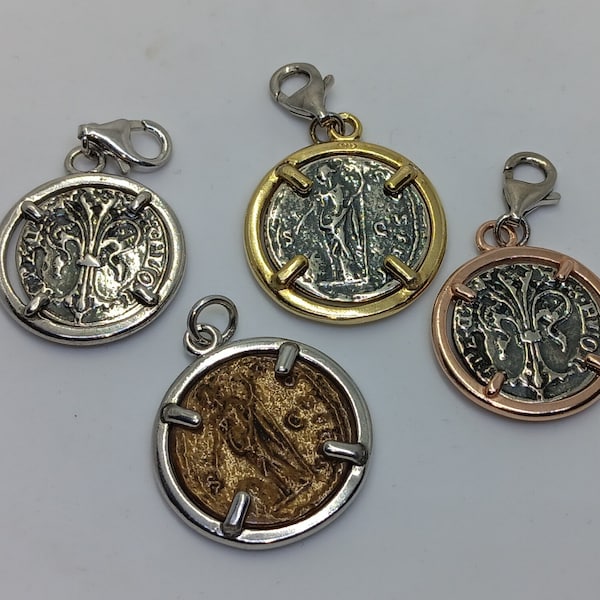 Zilveren Hangers met Romeinse Bronzen en Zilveren Munt | 925 Sterling Zilver | Set van 4 stuks