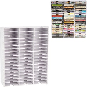 Sanfurney 51-Slot Wall-Mounted Cassette Tape Organizer, Multi-Purpose Desktop Storage Rack