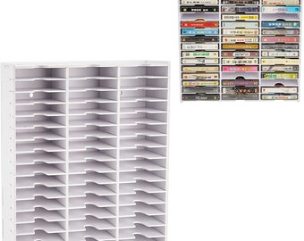 Sanfurney 51-Slot Wall-Mounted Cassette Tape Organizer, Multi-Purpose Desktop Storage Rack