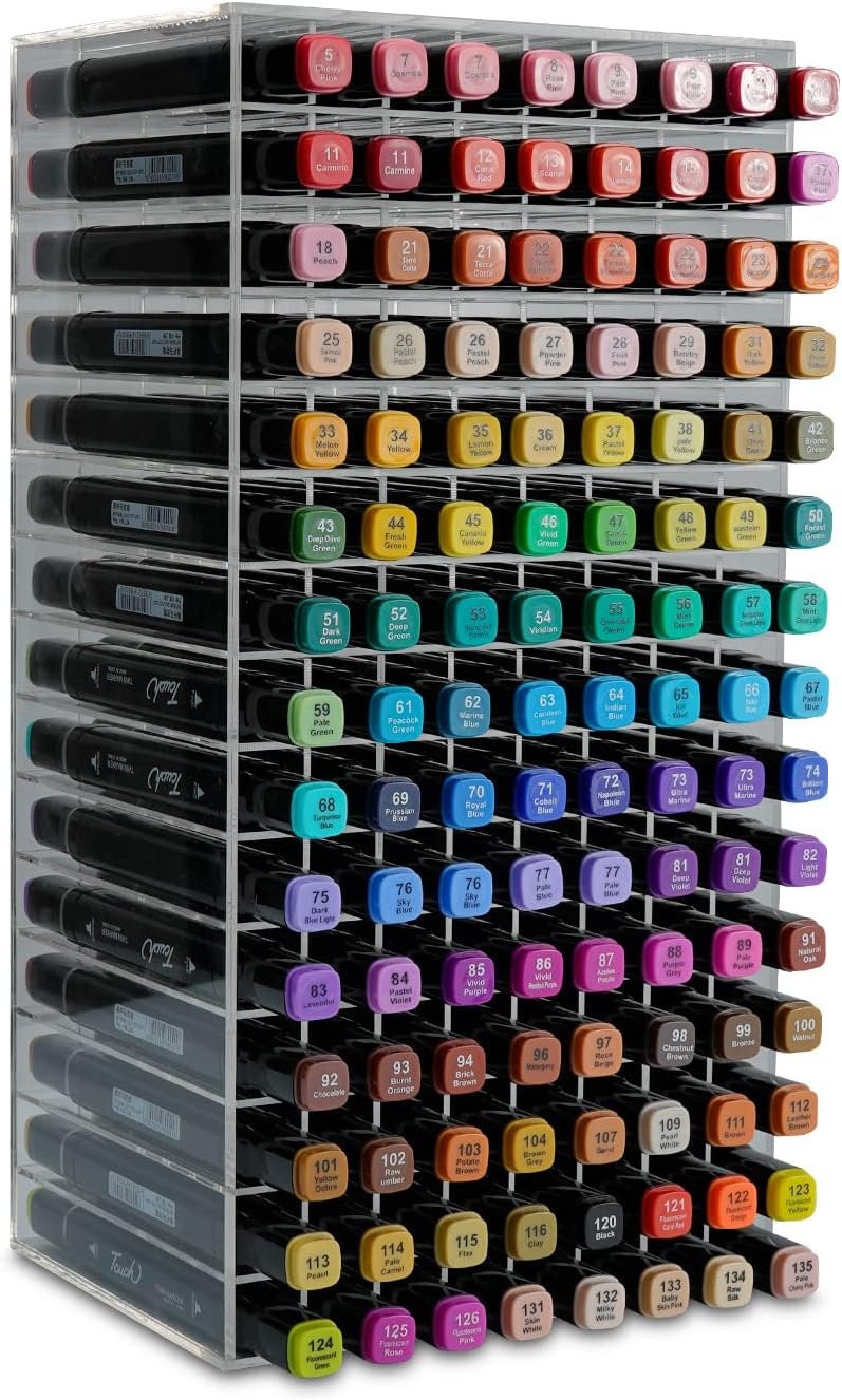 SANFURNEY 120-Slot Acrylic Craft Marker Organizer, Clear Art Supplies Storage Rack for Marker Pen, Pencil and Pen Holder for Desk, Desktop