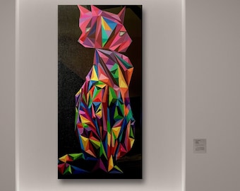 Mirage -A dicephalic parapagus cat illusion, a very unique artwork painted in acrylic on canvas best suited for office and commercial space.