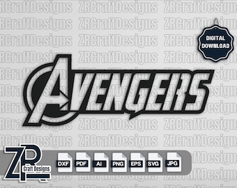 Vengadores Dxf, Archivo cortado con láser, Vengadores SVG, Signo de Vengadores, Plantilla CNC, Ai, PDF, eps