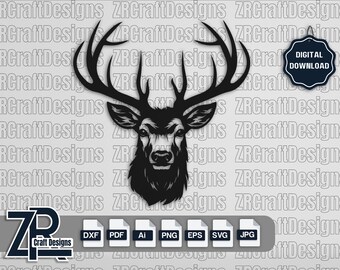 Deer Head Dxf, Deer Head Svg, Deer Hunting Svg, Animals Svg, Deer Silhouette, Hunting Svg Files, Deer Clipart, Cut File