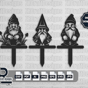 Garden Gnomes Stakes DXF, Set of Garden Gnomes SVG, Cut Ready for Laser Cutting, Plasma, Glowforge, Water jet, CNC Router, Engraving
