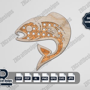 Rattan layered Fish Svg, Rattan Fish Pattern, Rattan Fish Laser Cut File, Rattan Fish DXF, Glowforge Svg, DXF, PDF, Digital Download