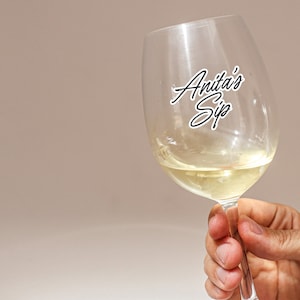 Pegatina de vinilo para copa de vino, pegatina de regalo personalizada con nombre, amante del vino, detalle de copa, pegatina con nombre personalizado, regalo de vino, marca de vino
