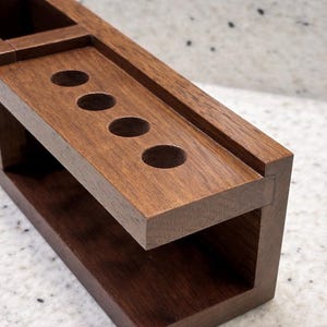 Walnut Toothbrush Holder Organizer – Wooden Bathroom Countertop Storage – Toothbrush & Razor Stand – Minimalist Bathroom Decor image 3