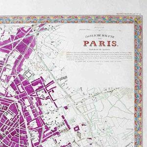Mapa antigo de Paris de 1860, Napoleão III, detalhado à mão