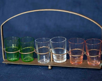 Set of Six Liqueur Glasses in Carrying Tray